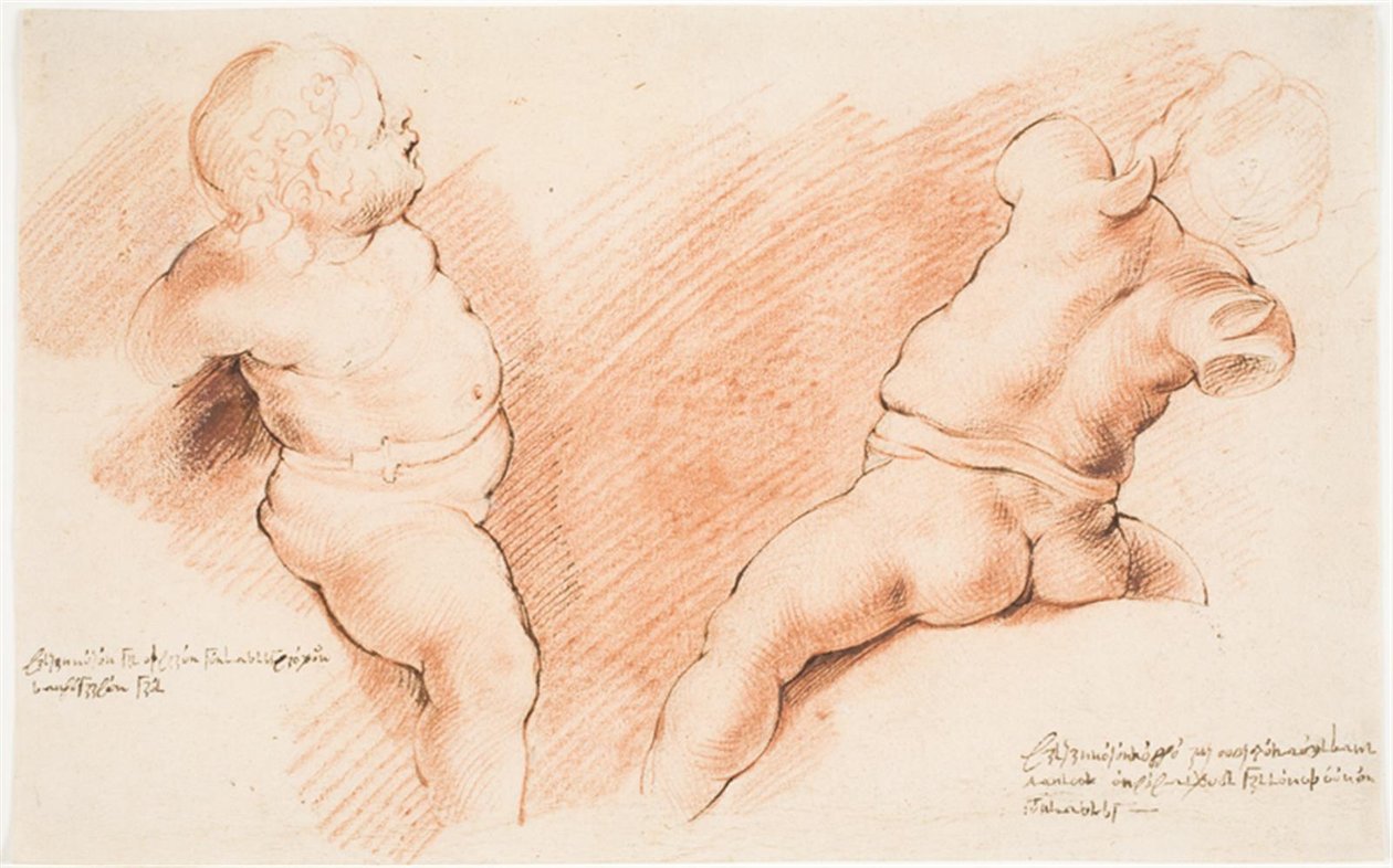 Centaur, Cupid tarafından fethedildi. Antik heykel grubu. Biri sağdan, diğeri arkadan görülen iki Cupid çalışması by Willem Panneels