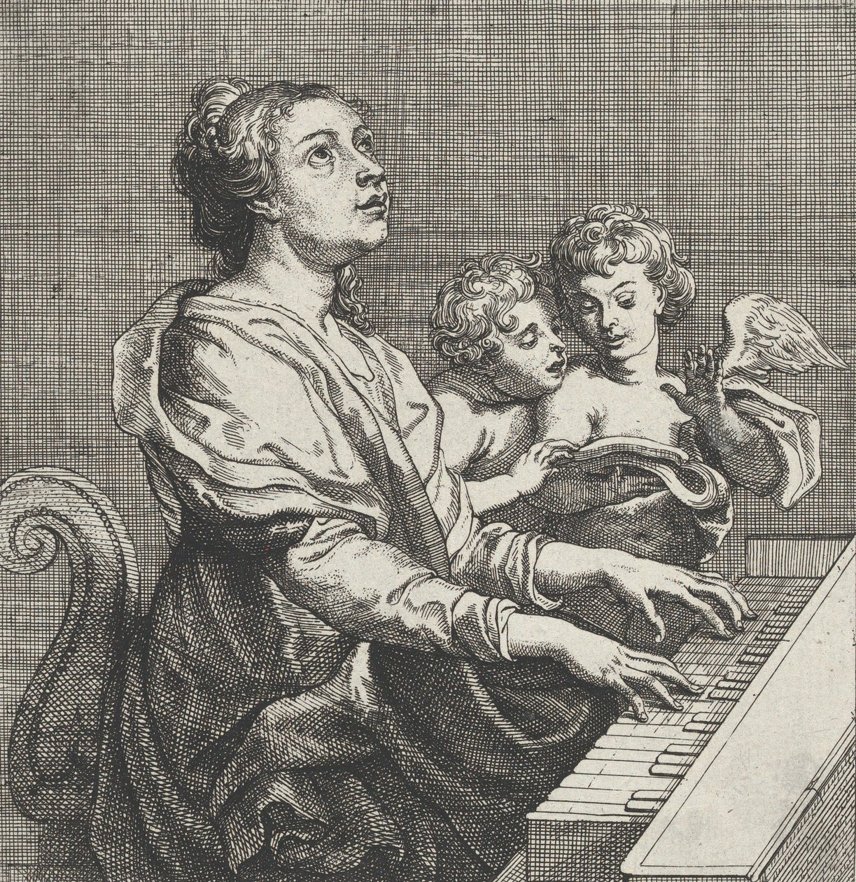 Sağda iki putti ile org çalan Aziz Cecilia, yakl. 1631. by Willem Panneels