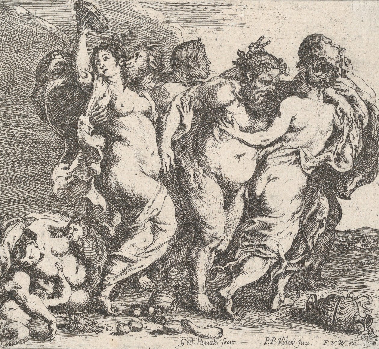 Sarhoş Silenus, periler ve satirler eşliğinde, 1632. by Willem Panneels