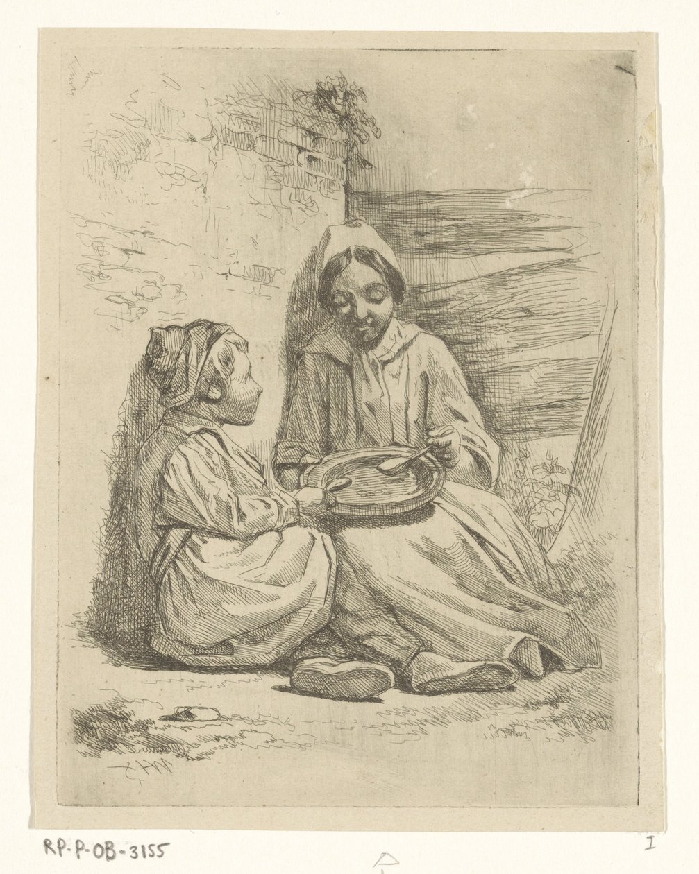 Kız ve bir erkek bir tabaktan kaşıklıyor by Willem Pieter Hoevenaar