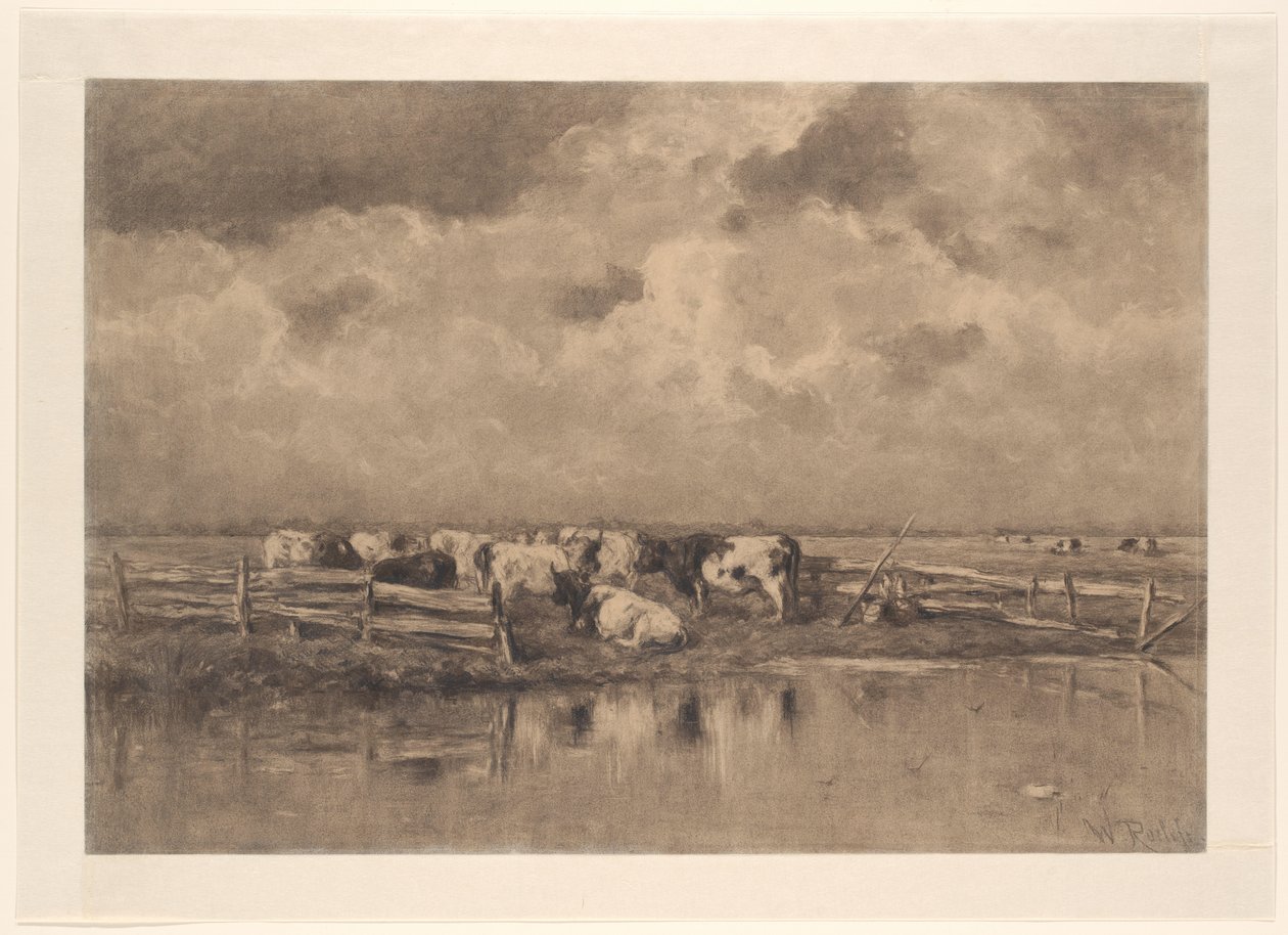 Schie üzerinde süt viraj by Willem Roelofs (I) (signed by artist)