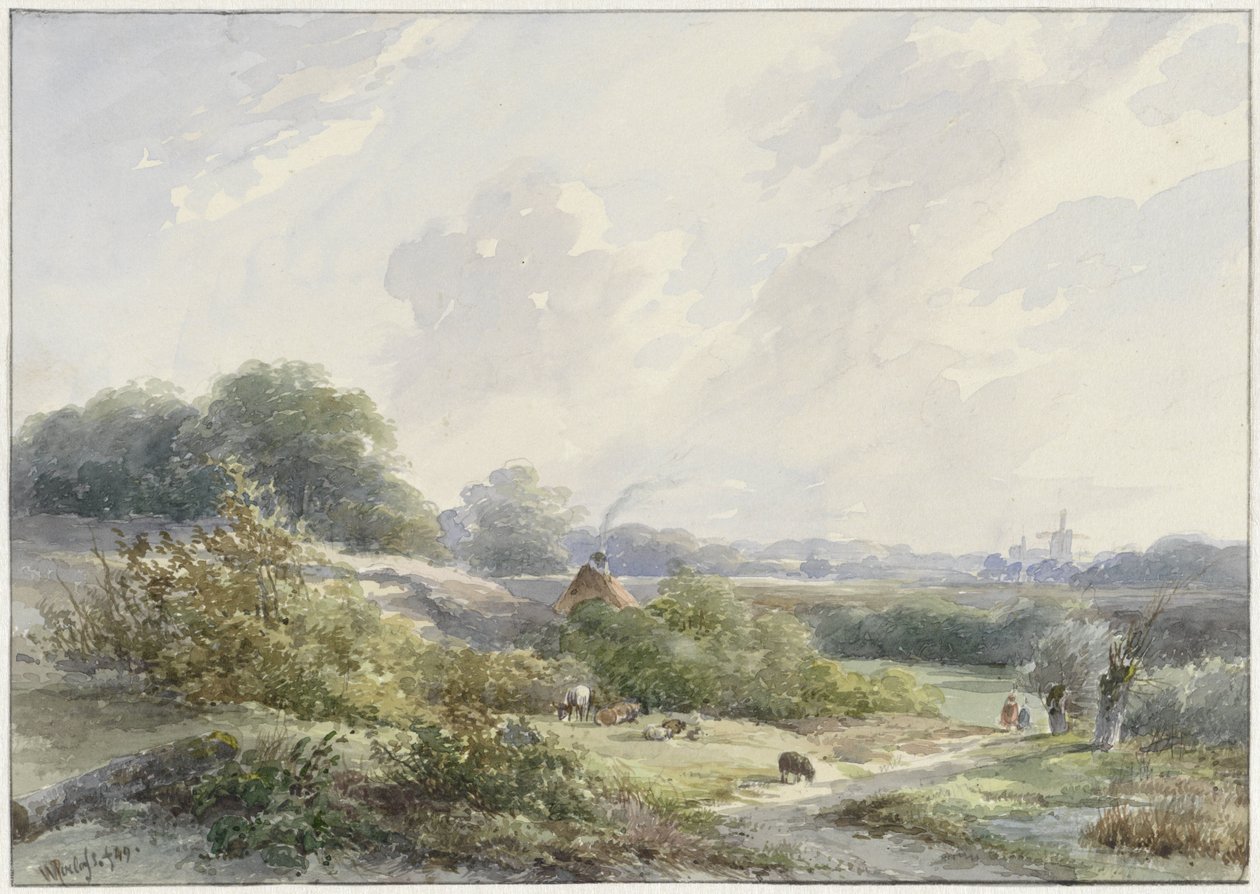 Çiftlik ve sığır ile manzara by Willem Roelofs (I)