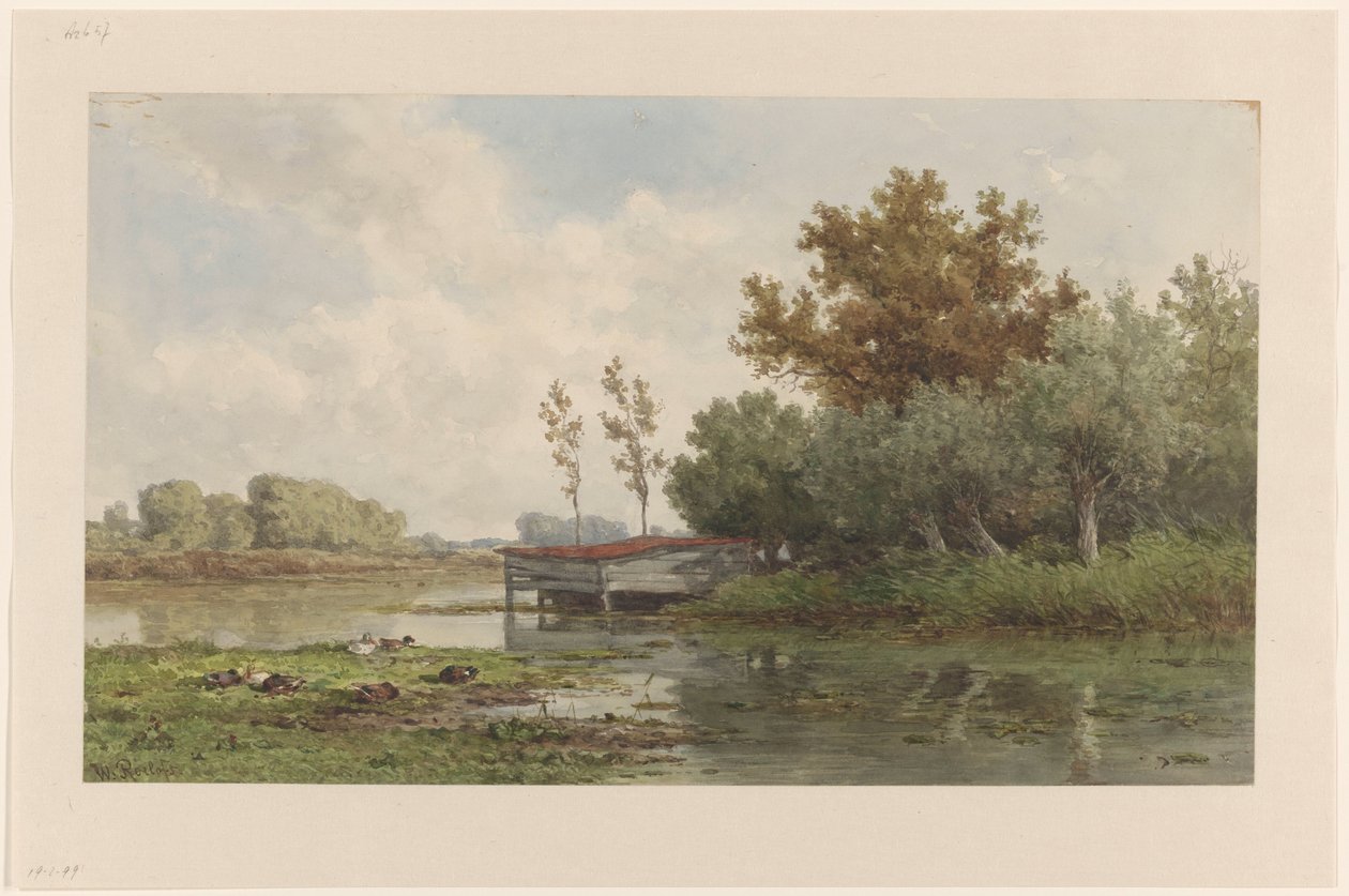 Su ve ördekler ile manzara by Willem Roelofs (I)