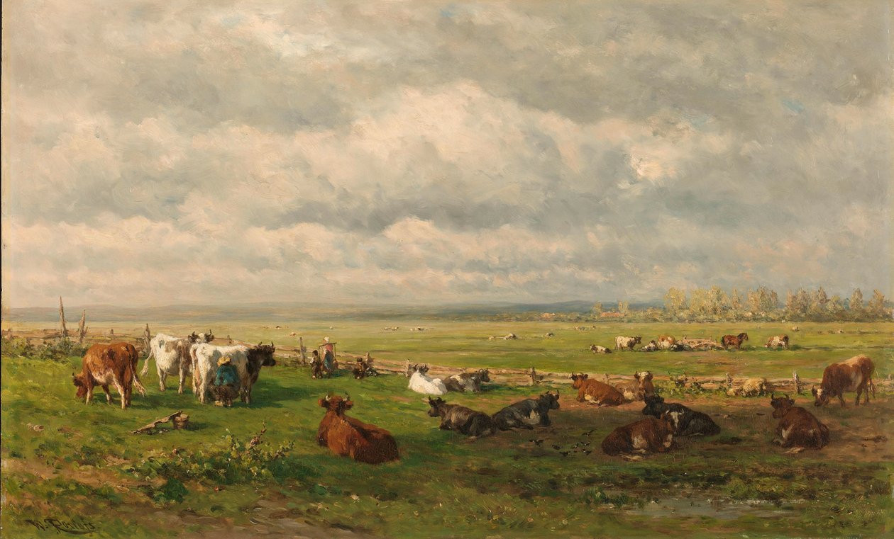 Sığır ile çayır manzara Weidelandschap vee ile tanıştı by Willem Roelofs (I)