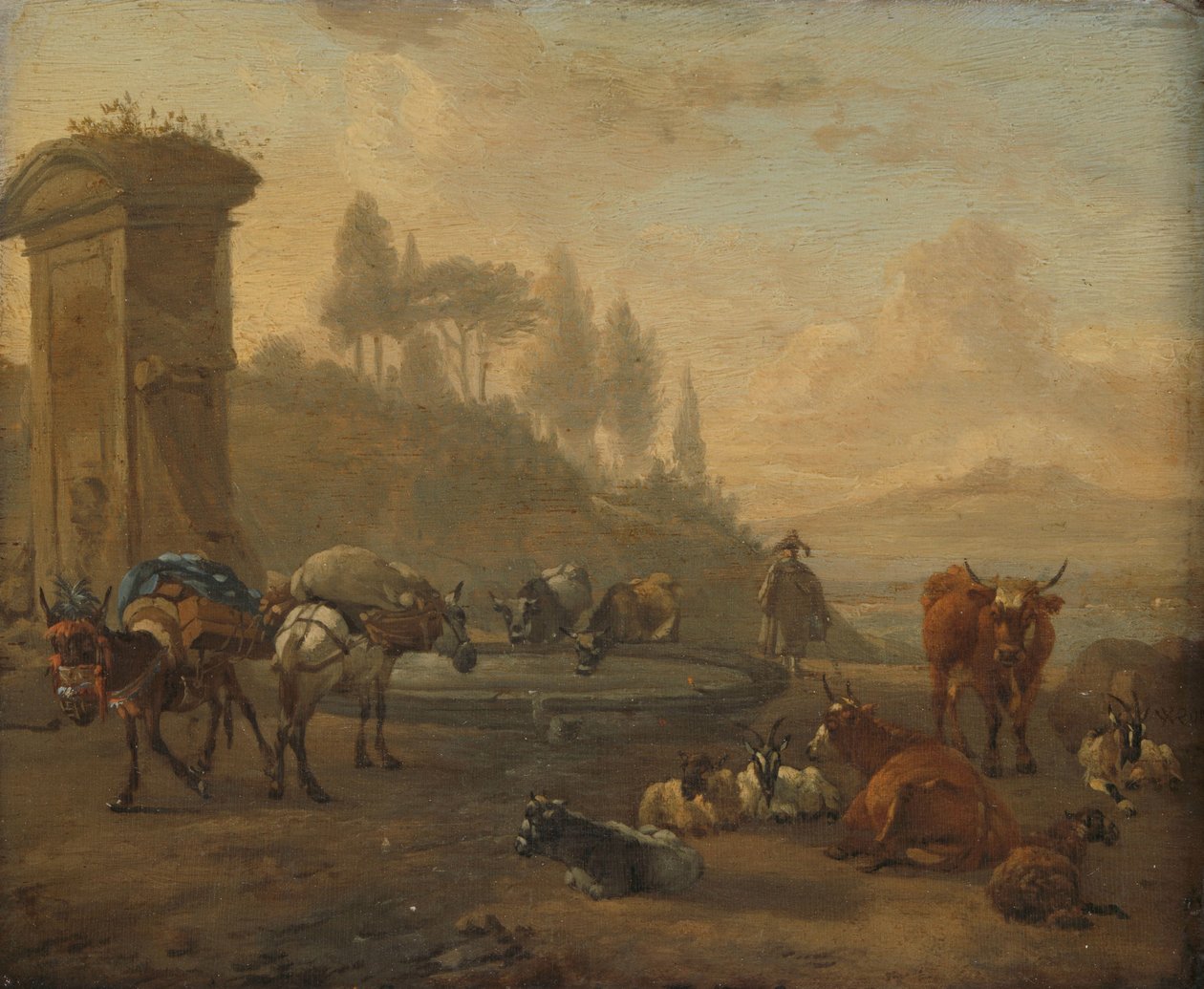 Bir çeşmenin yanında hayvancılık by Willem Romeyn