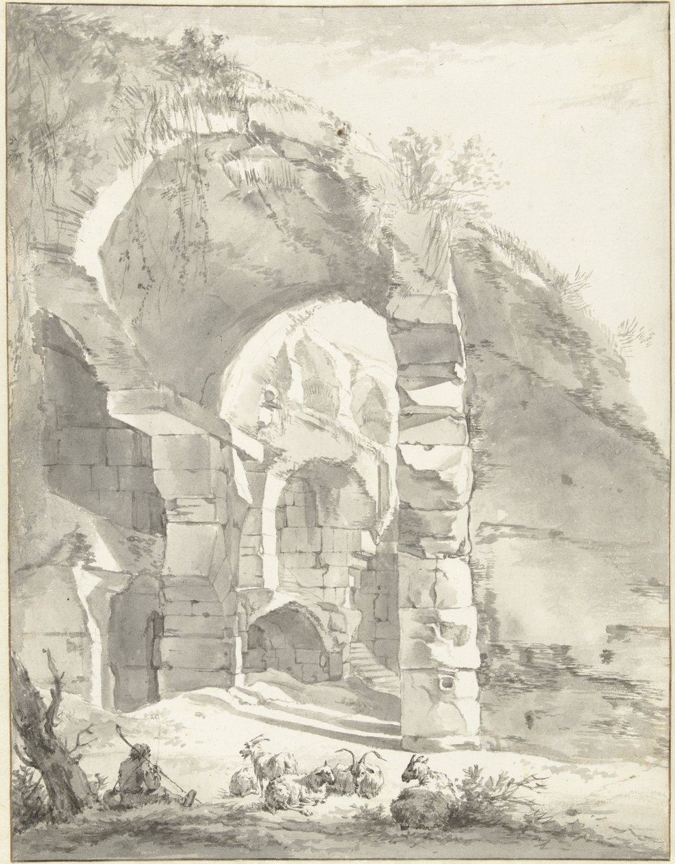 Solda koyunlu bir çobanla harap by Willem Romeyn
