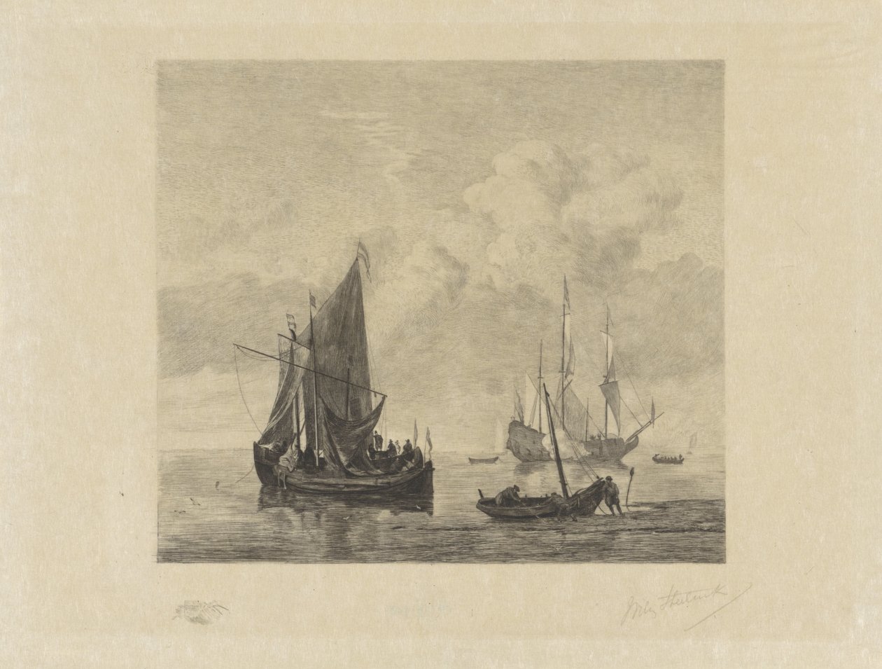 Sakin denizlerde yelkenli gemiler by Willem Steelink (II) (signed by artist)