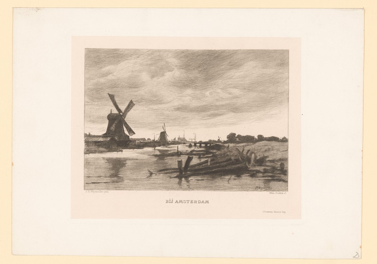 Bir kanal boyunca yel değirmenleri ile manzara Amsterdam yakınlarında (nesne üzerindeki başlık) by Willem Steelink (II)