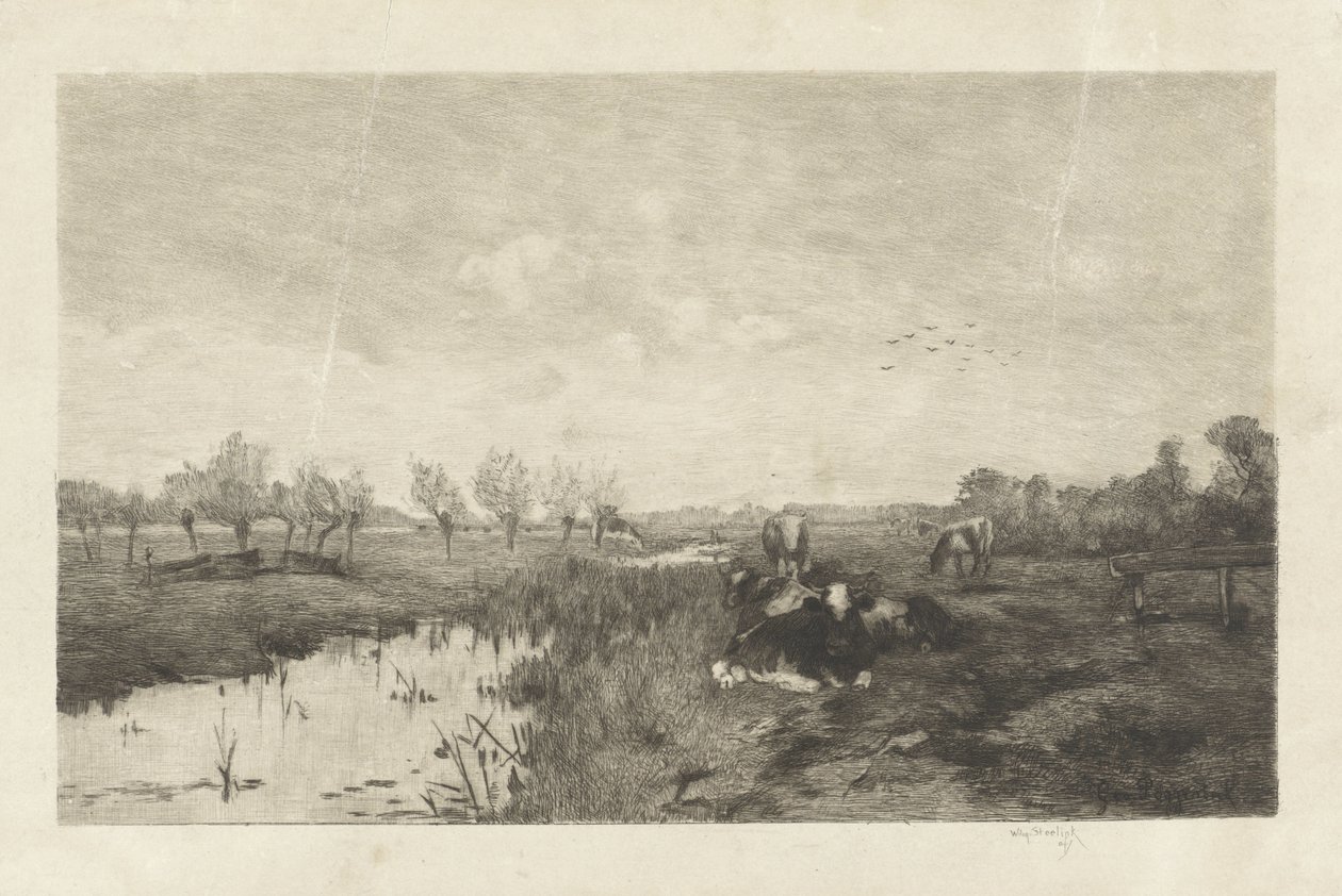 İnekler ile polder manzara by Willem Steelink (II)