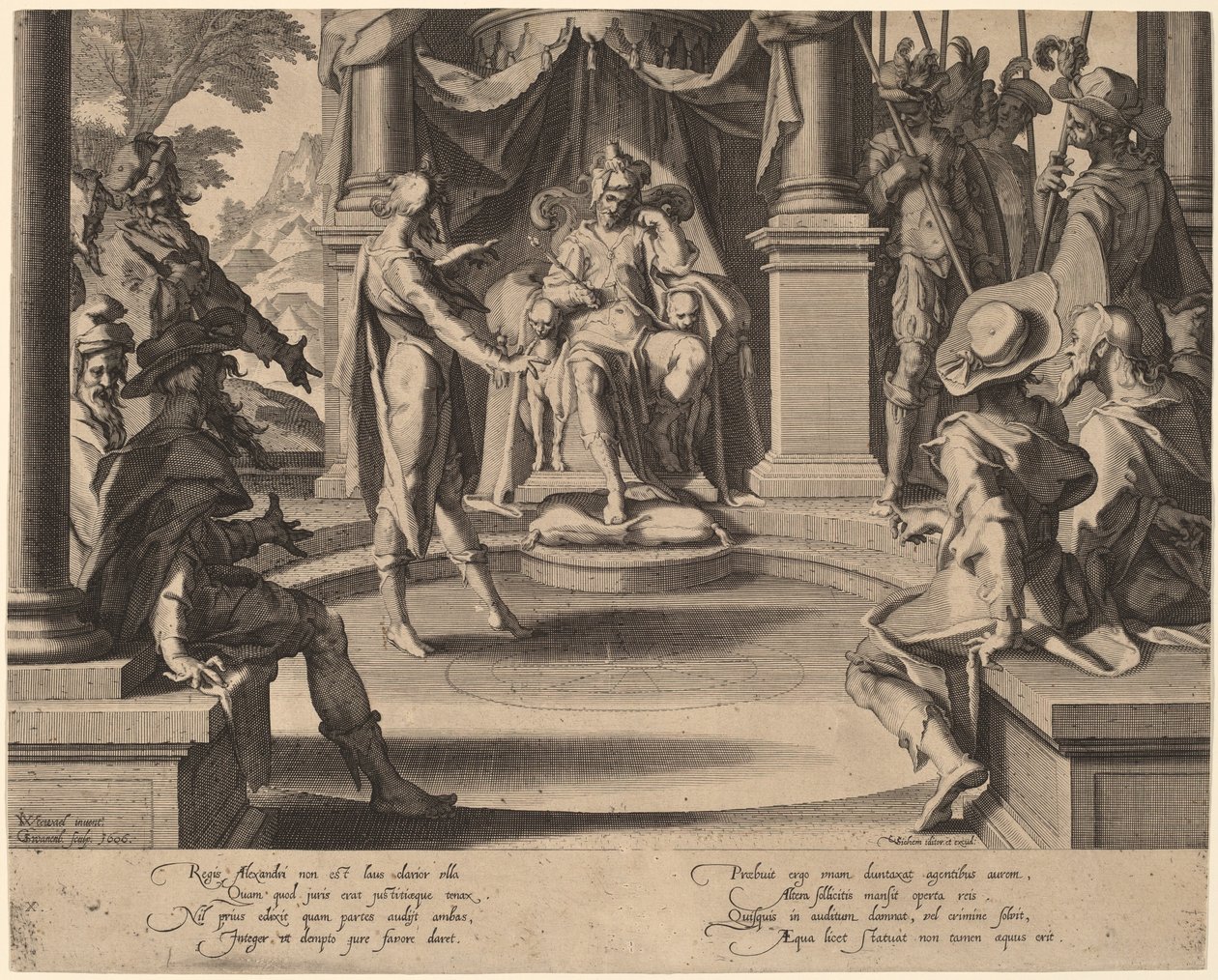 Adalette Oturan Büyük İskender by Willem Swanenburgh, after Joachim Anthonisz Wtewael