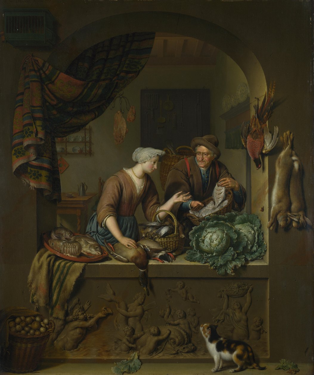 Mutfakta Bir Kadın ve Bir Balıkçı, 1713 by Willem Van Mieris