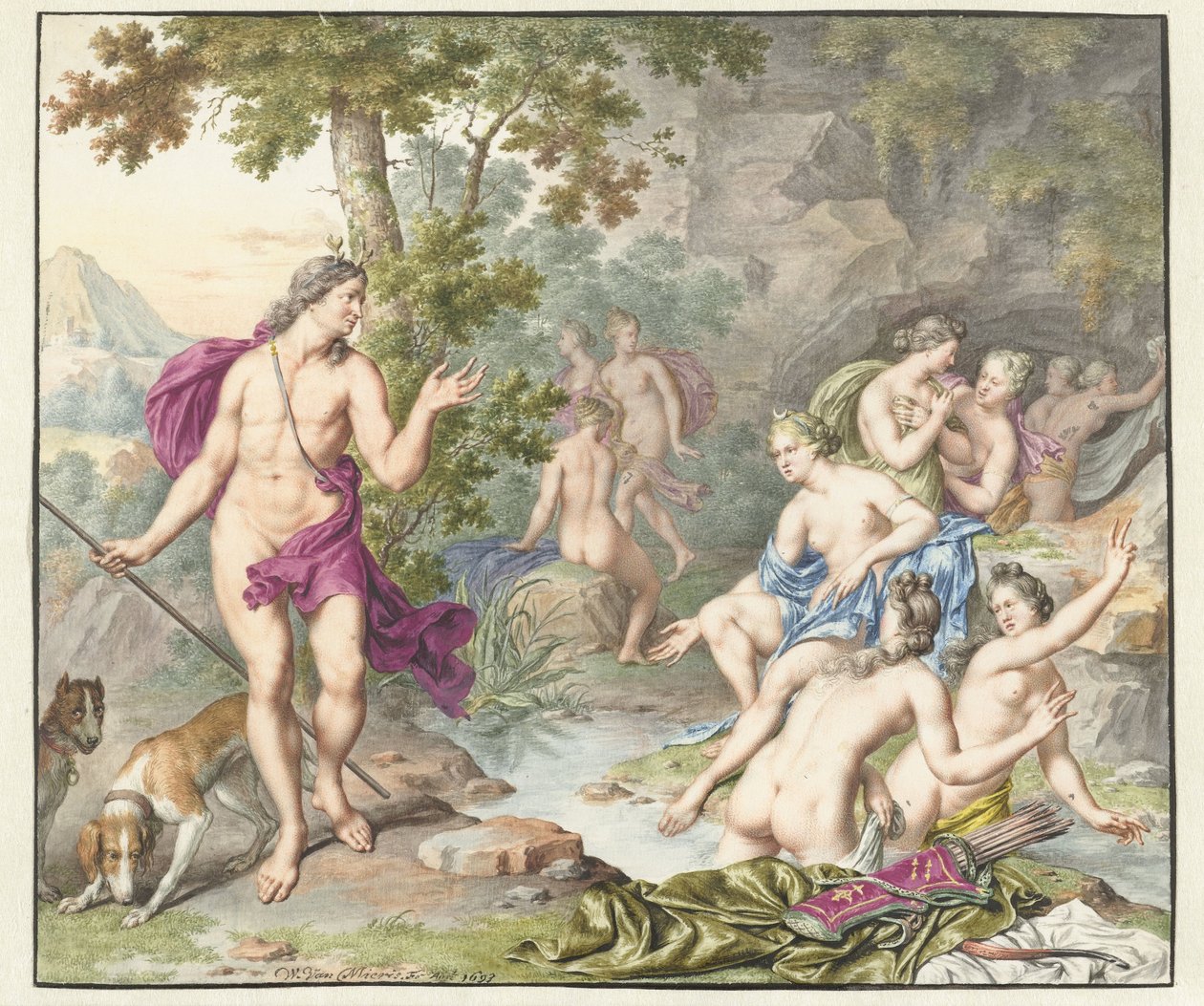 Actaeon, Diana ve arkadaşlarını şaşırttı by Willem Van Mieris