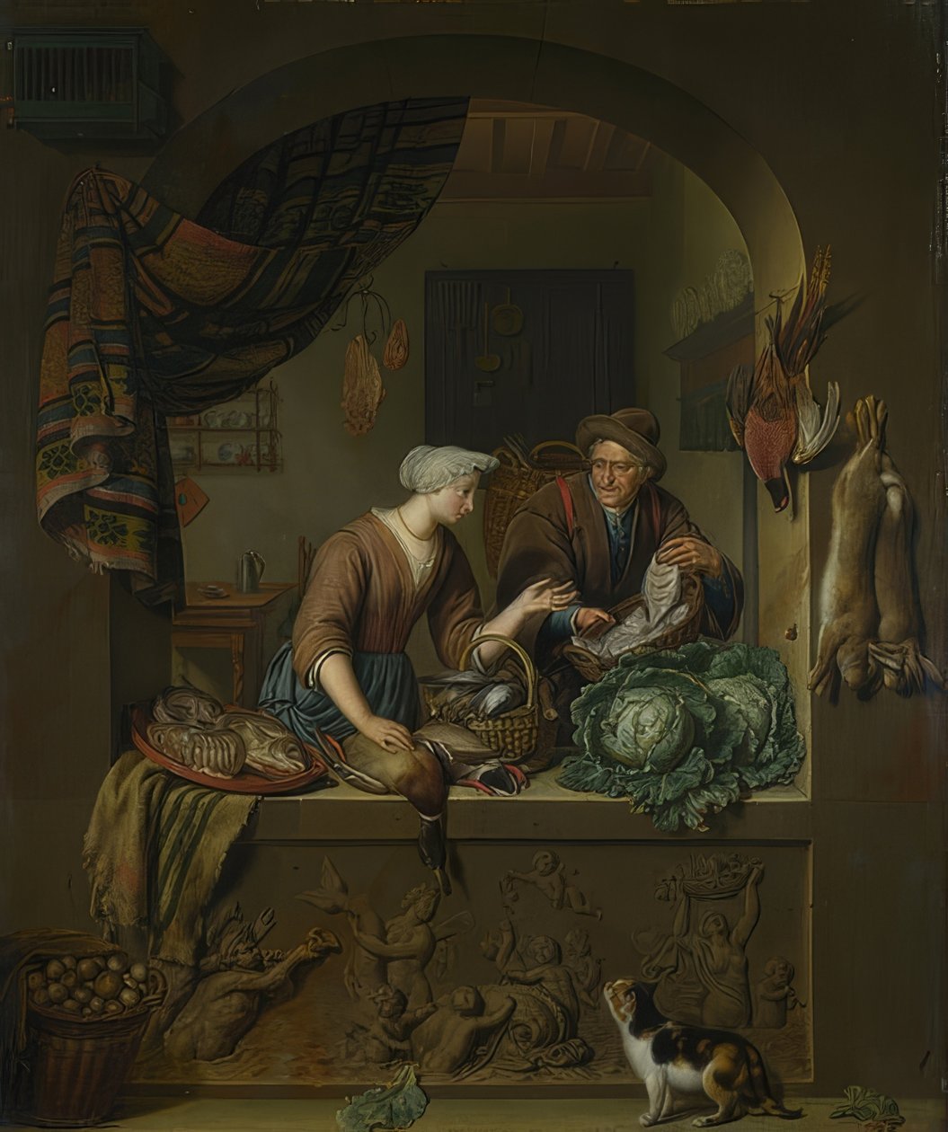 Kadın ve balık satıcısı mutfakta. 1713 by Willem Van Mieris
