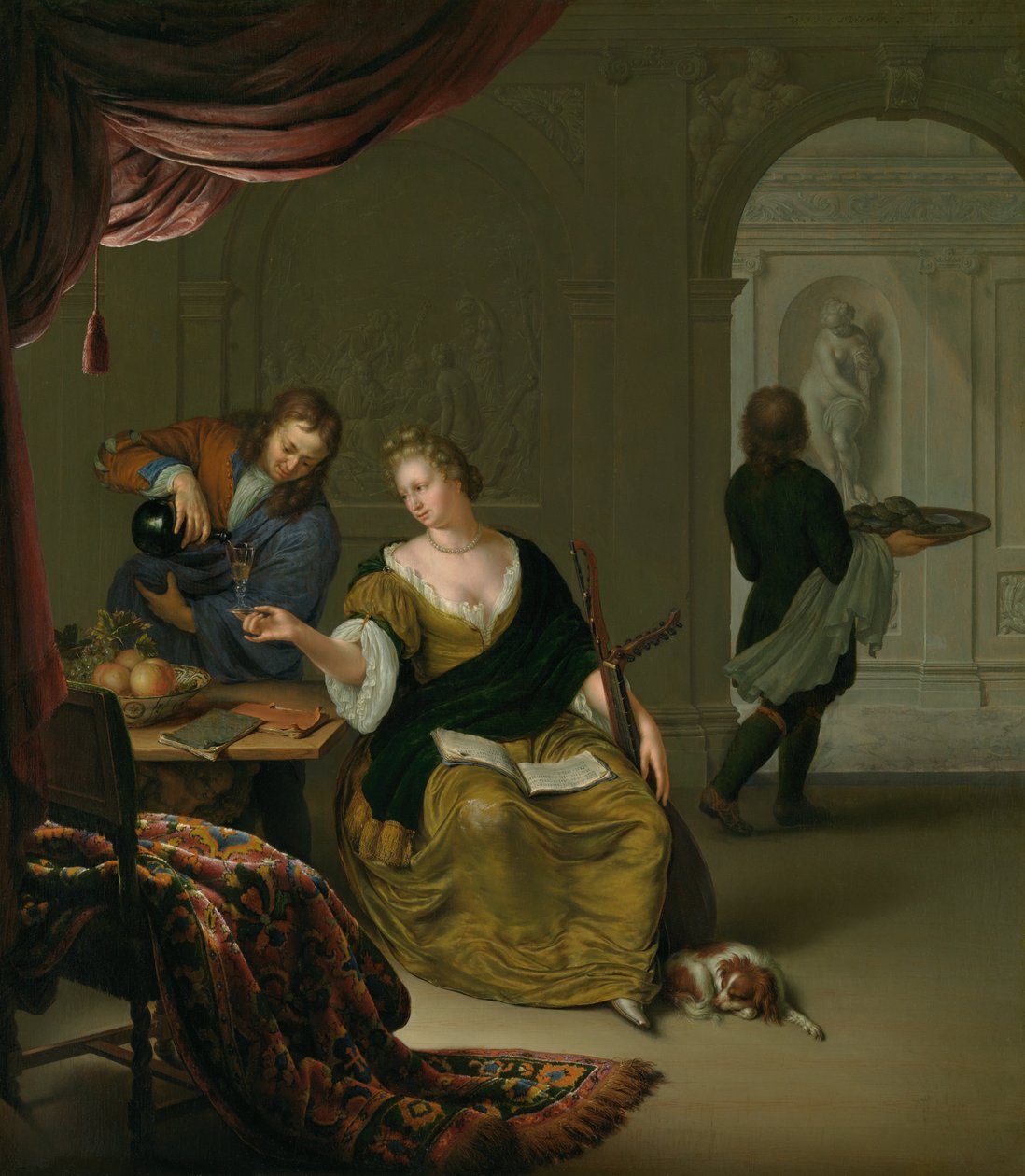 İhmal Edilen Ud, Zengin Bir İç Mekanda Şarap İçen Udlu Bir Kadın, 1705. by Willem Van Mieris