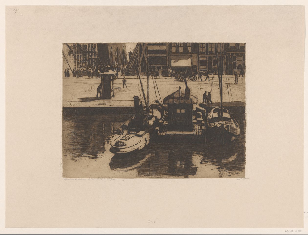 Amsterdam'daki Damrak'ta demirli tekneler by Willem Witsen (signed by artist)