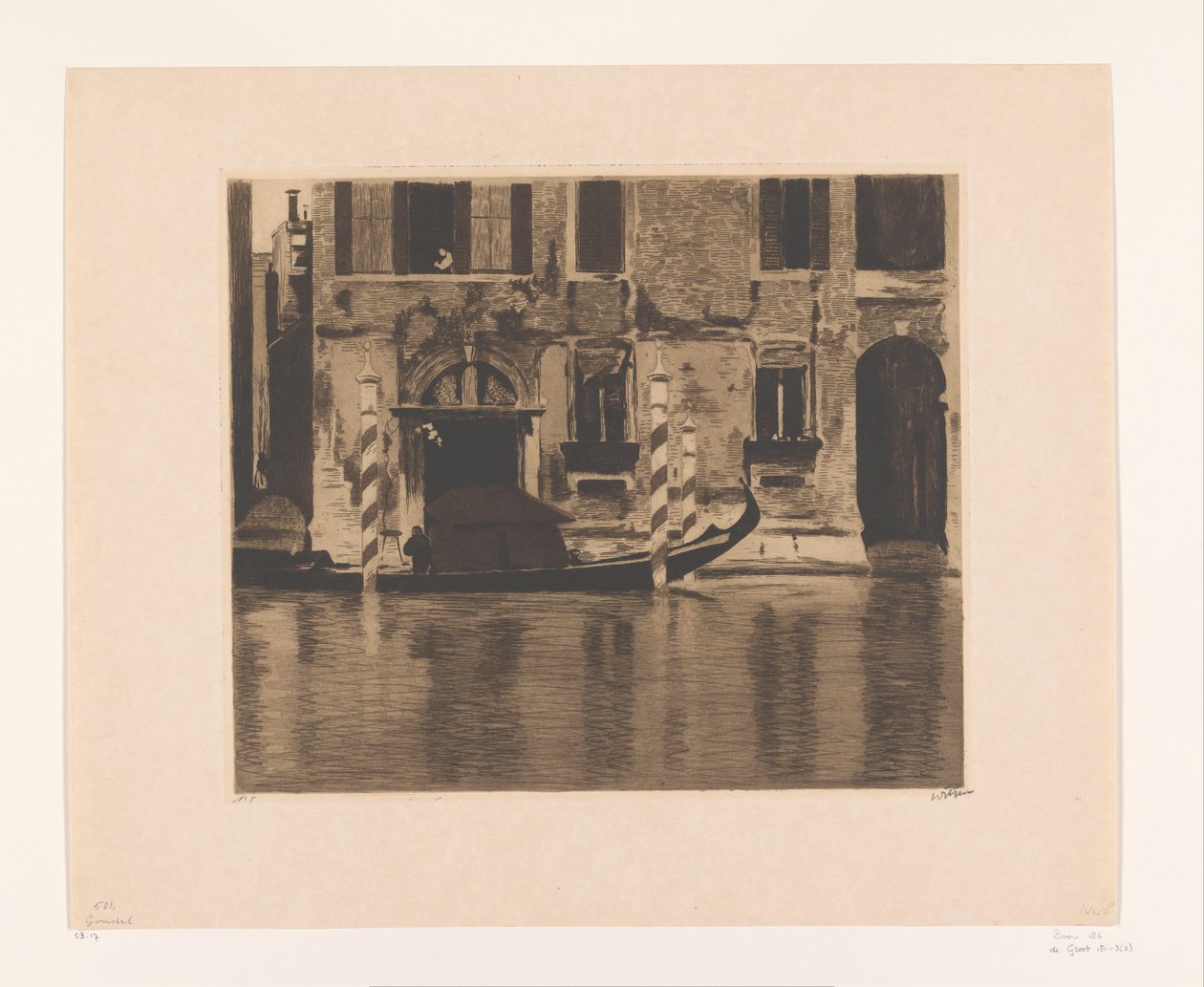 Venedik'te bir kanalda üst yapısı olan demirli gondol Büyük Kanal, Venedik'te üst yapısı olan Gondol (orijinal başlık) by Willem Witsen (signed by artist)
