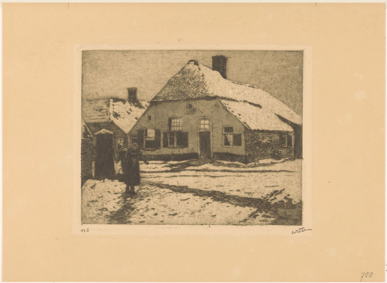 Ede'de bir yolda karla kaplı evler by Willem Witsen (signed by artist)