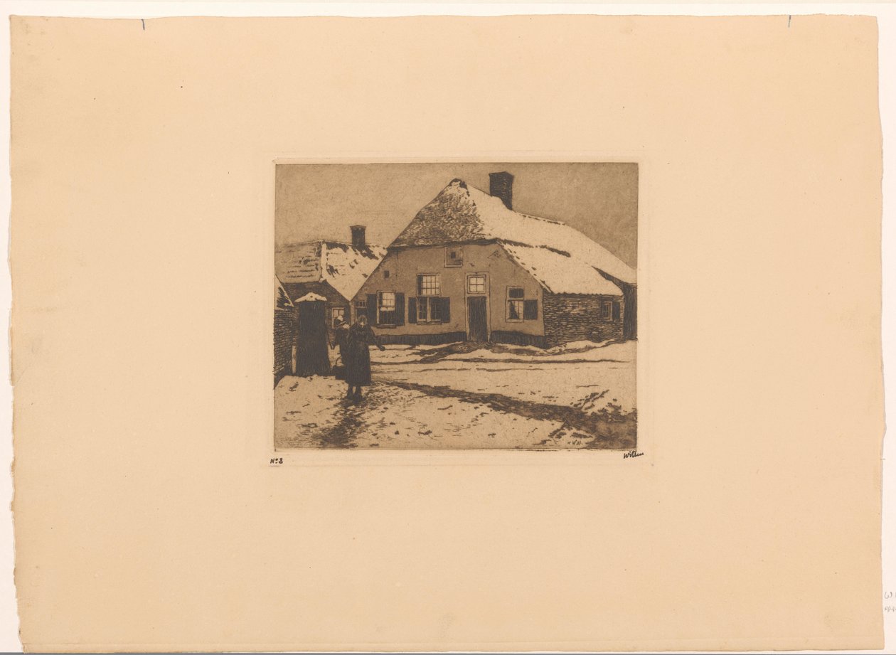 Ede'de bir yolda karla kaplı evler by Willem Witsen (signed by artist)