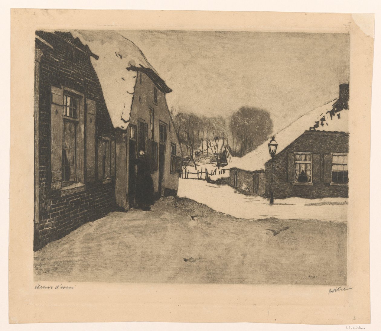 Ede'de karla kaplı evler by Willem Witsen (signed by artist)
