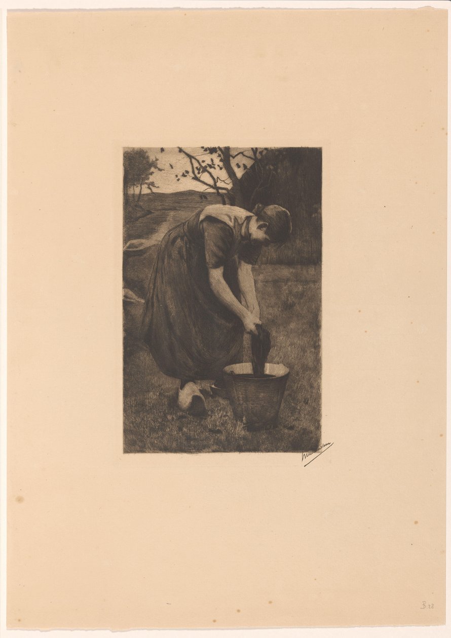Çiftçi bir kova tekstil yıkar by Willem Witsen (signed by artist)