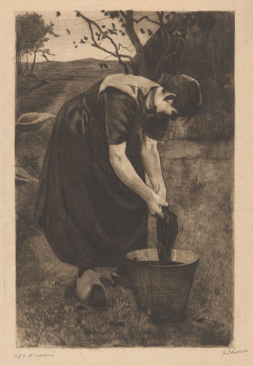 Çiftçi bir kova tekstil yıkar by Willem Witsen (signed by artist)