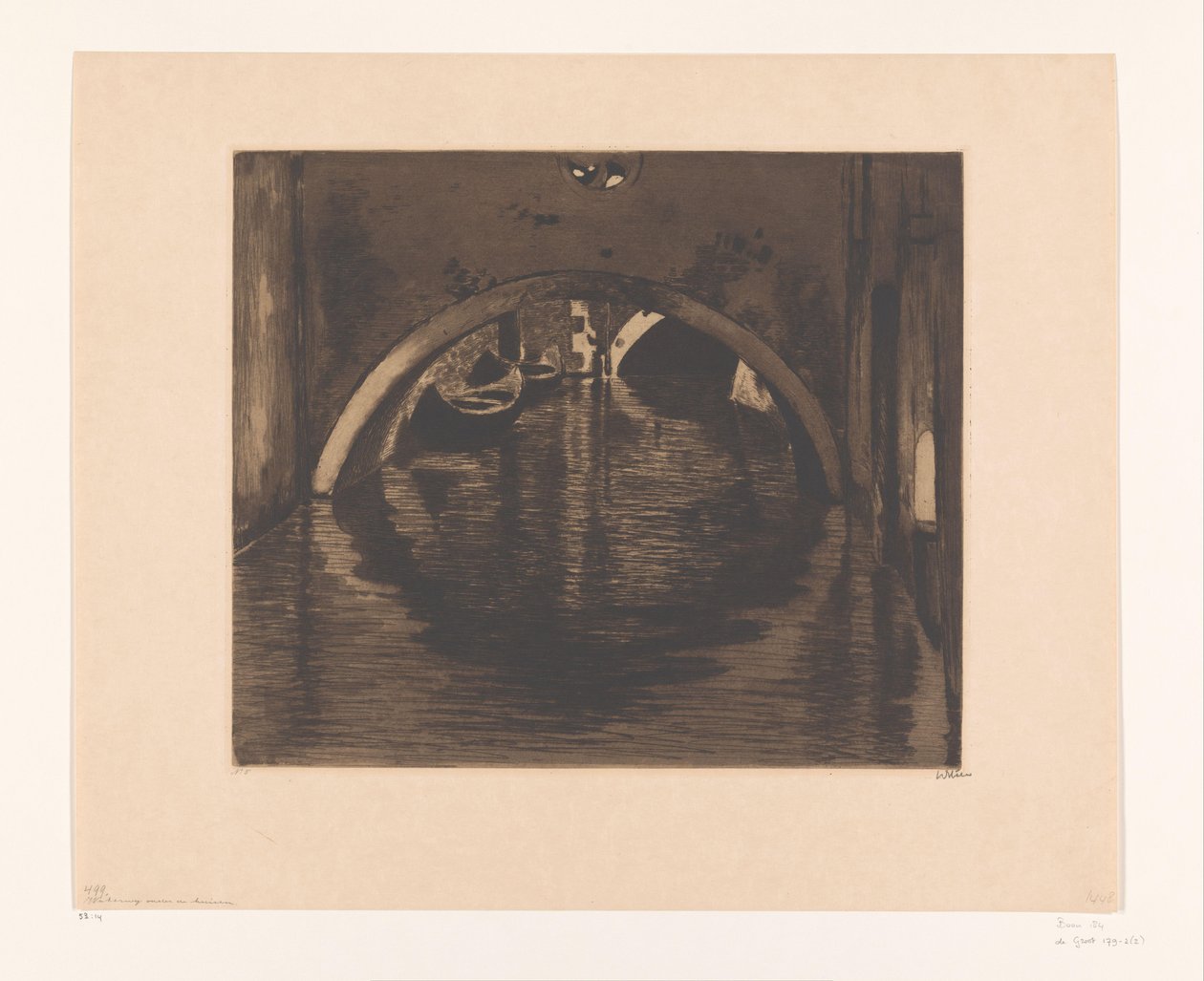 İki kayıklı bir köprünün altından manzara Köprünün altında, Venedik (orijinal başlık) by Willem Witsen (signed by artist)