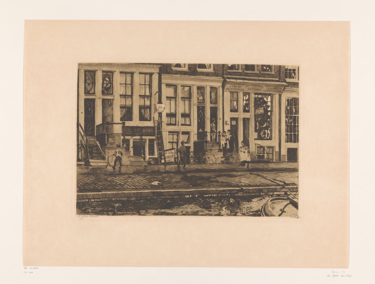 Veltkamp kardeşlerin yıkama tesisi ile Amsterdam Oude Waal'deki Oude Waal'in görünümü (orijinal başlık) by Willem Witsen (signed by artist)