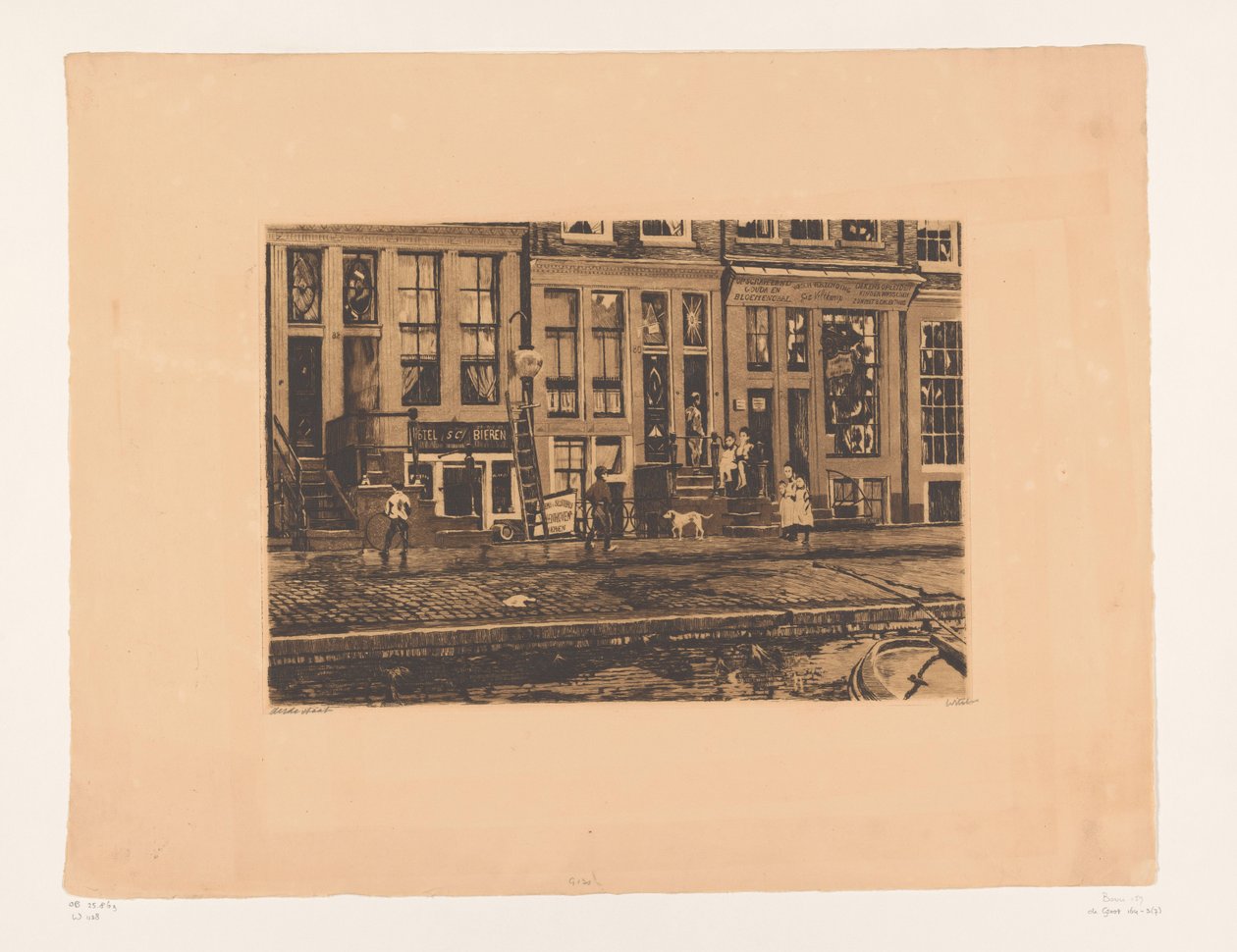 Veltkamp kardeşlerin yıkama tesisi ile Amsterdam Oude Waal'deki Oude Waal'in görünümü (orijinal başlık) by Willem Witsen (signed by artist)