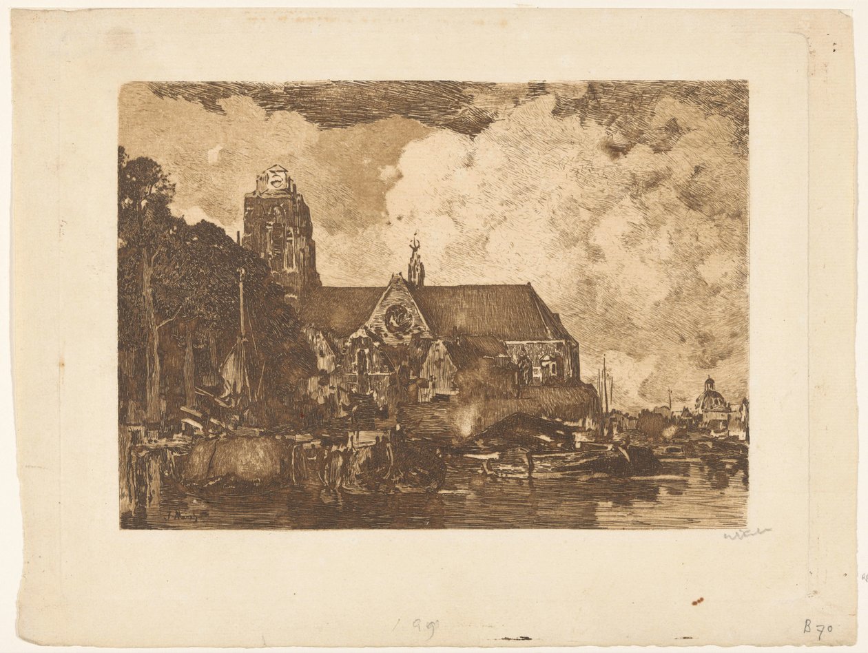 Dordrecht'teki Grote Kerk'in görünümü by Willem Witsen (signed by artist)