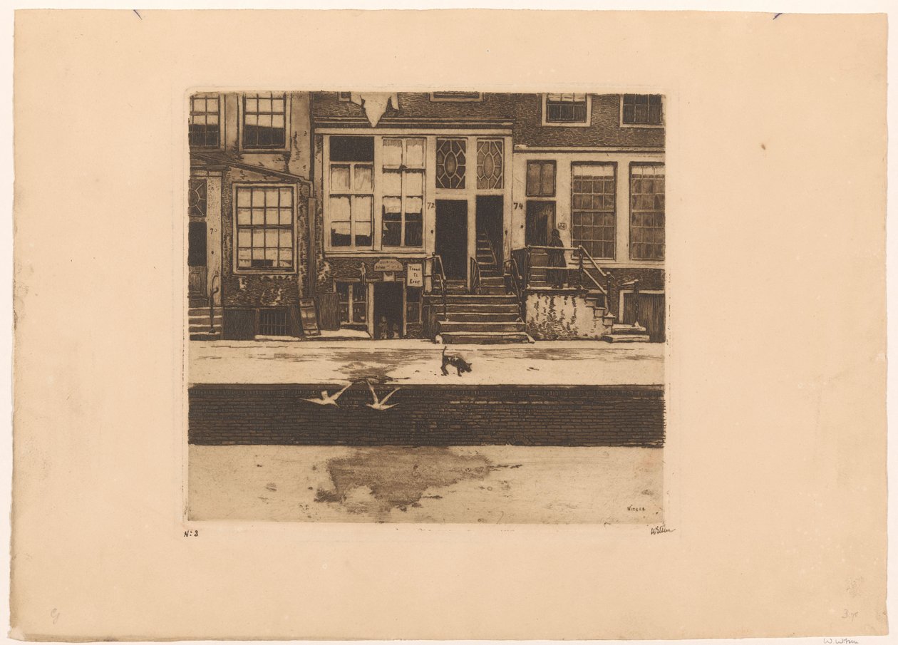 Amsterdam'daki kanal evlerinin görünümü by Willem Witsen (signed by artist)