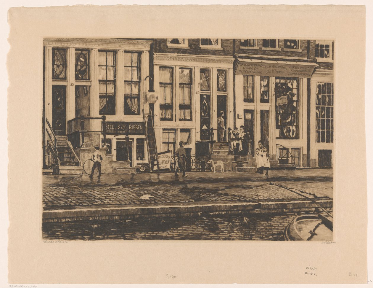 Amsterdam'daki Oude Waal'deki evlerin görünümü by Willem Witsen (signed by artist)