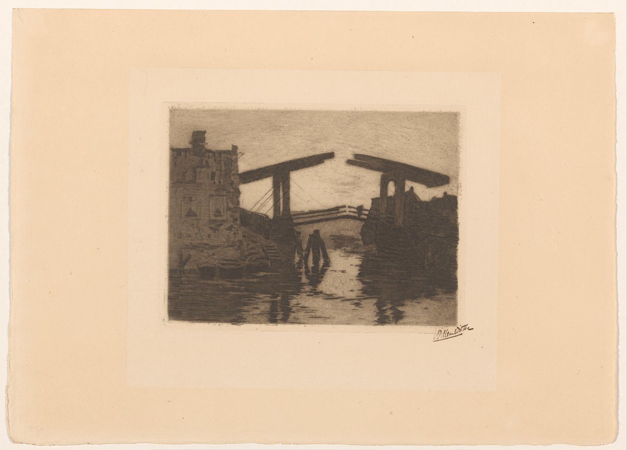 Amsterdam'daki Zandhoek'te asma köprü by Willem Witsen (signed by artist)