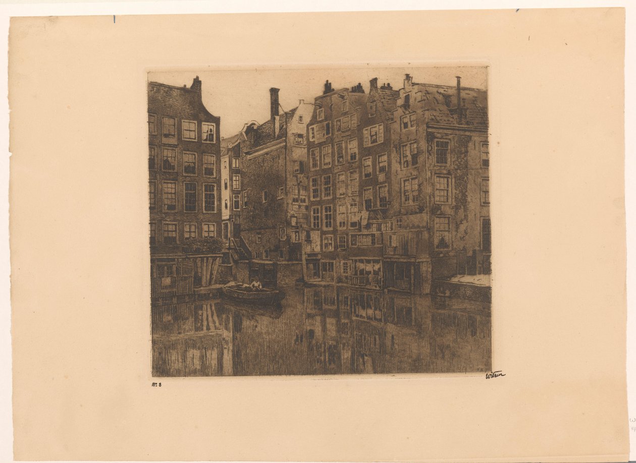 Oudezijds Voorburgwal ve Amsterdam'daki Oudezijds Kolk by Willem Witsen (signed by artist)