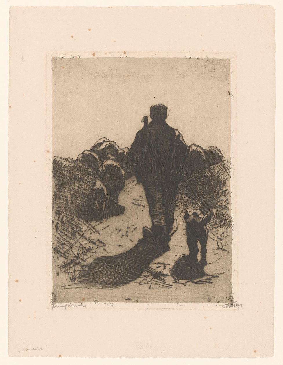 Sürünün arkasında köpek ile çoban by Willem Witsen (signed by artist)