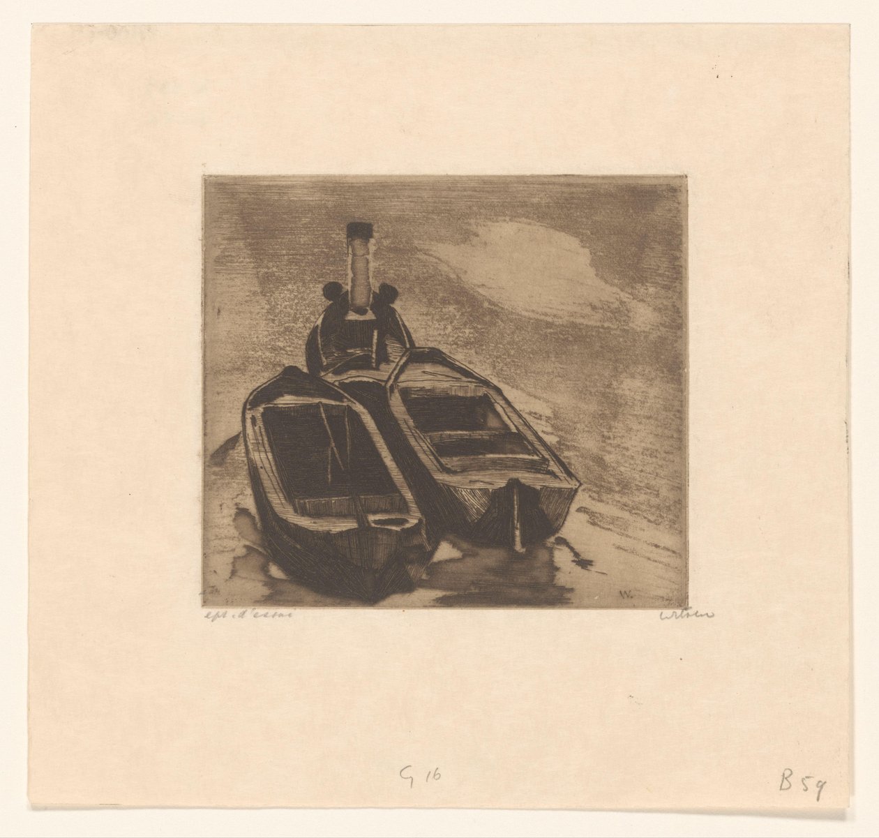 İki mavnalı römorkör by Willem Witsen (signed by artist)