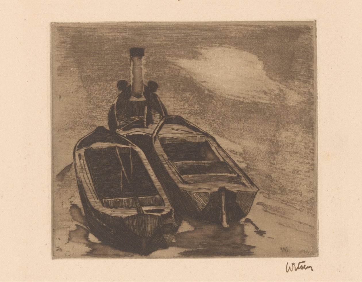İki mavnalı römorkör by Willem Witsen (signed by artist)