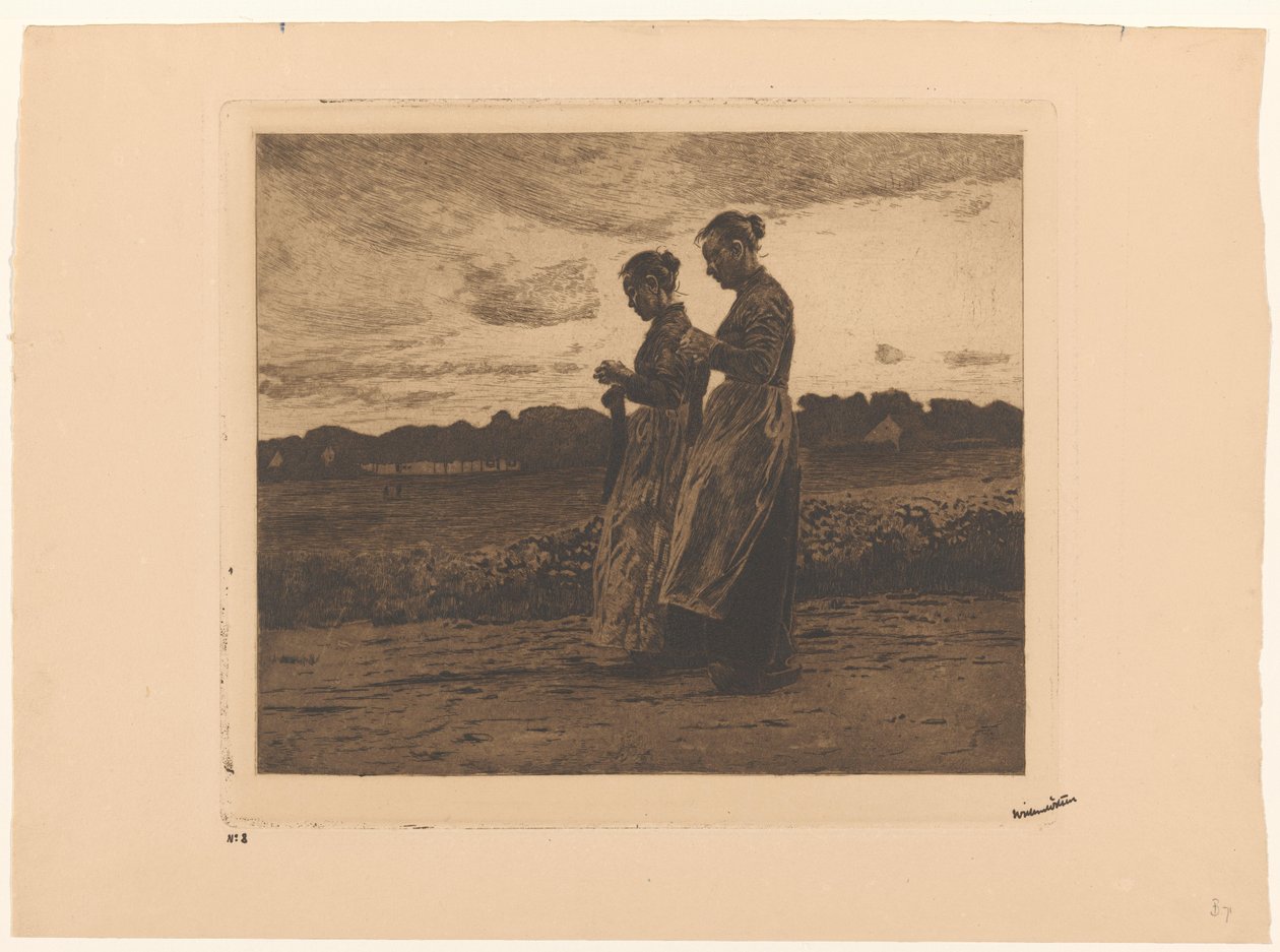 Ede'de bir manzarada iki ayakta triko by Willem Witsen (signed by artist)