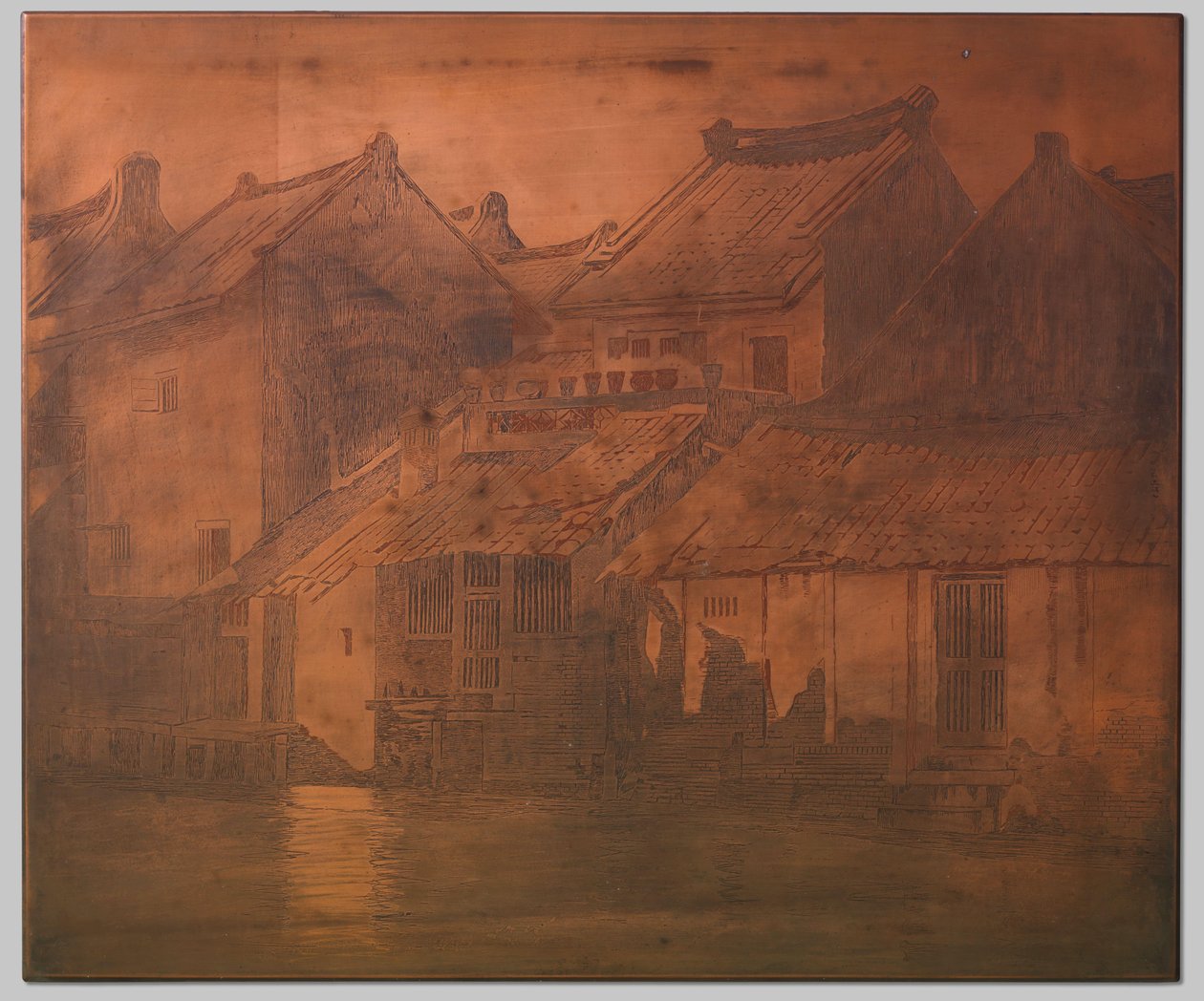 Batavia. kapalı sıradaki kali üzerindeki evler by Willem Arnoldus Witsen
