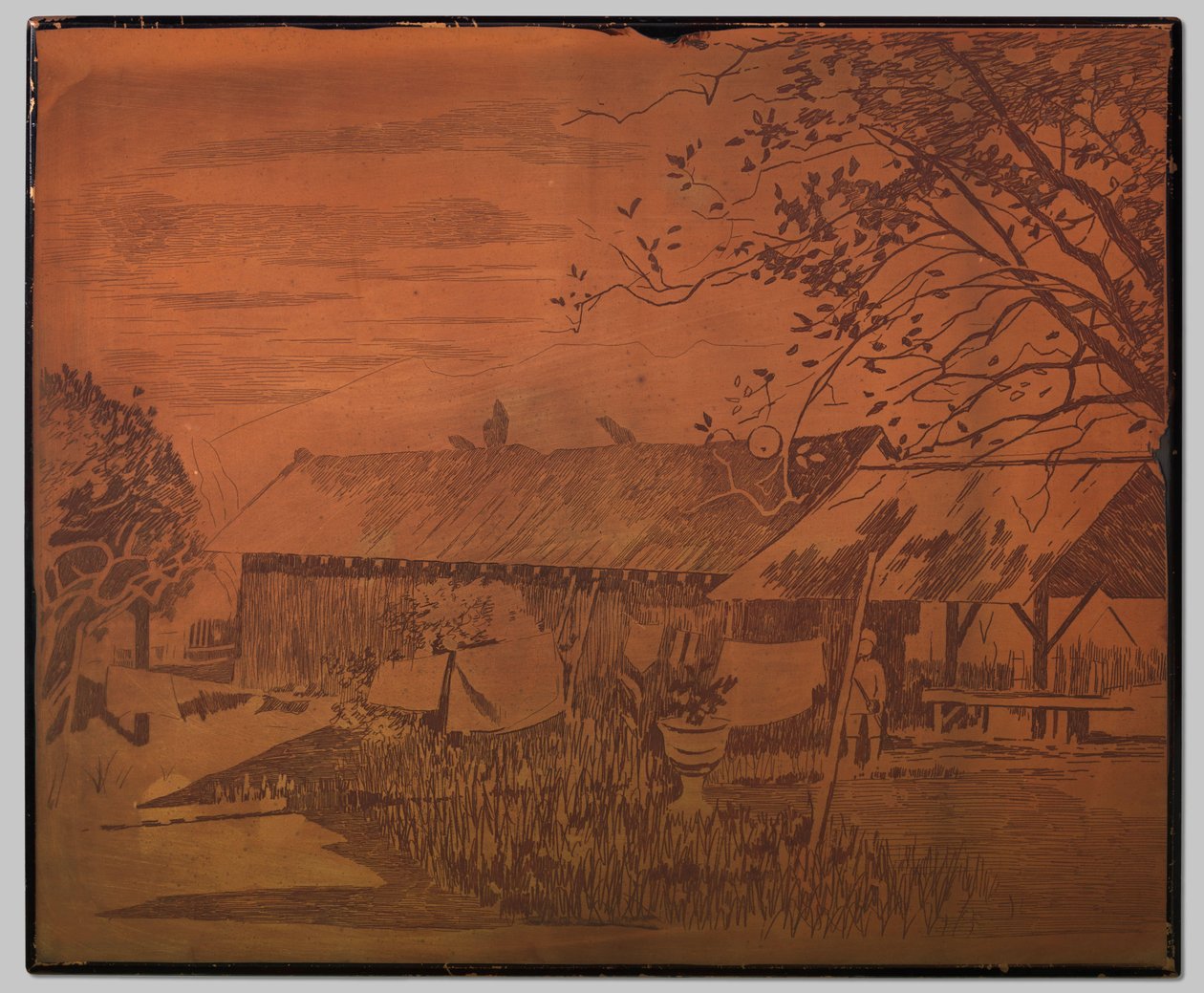 Gambar, uzun ek bina, ön planda çamaşır kurutma by Willem Arnoldus Witsen
