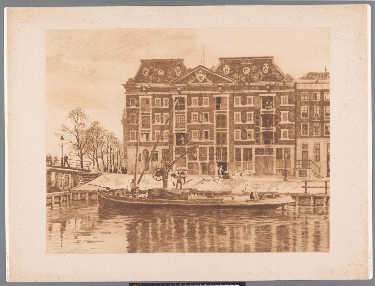 Oudeschans West-Indisch Huis'ten görüldüğü gibi WIC deposunun cephesinin görünümü (orijinal başlık) by Willem Arnoldus Witsen