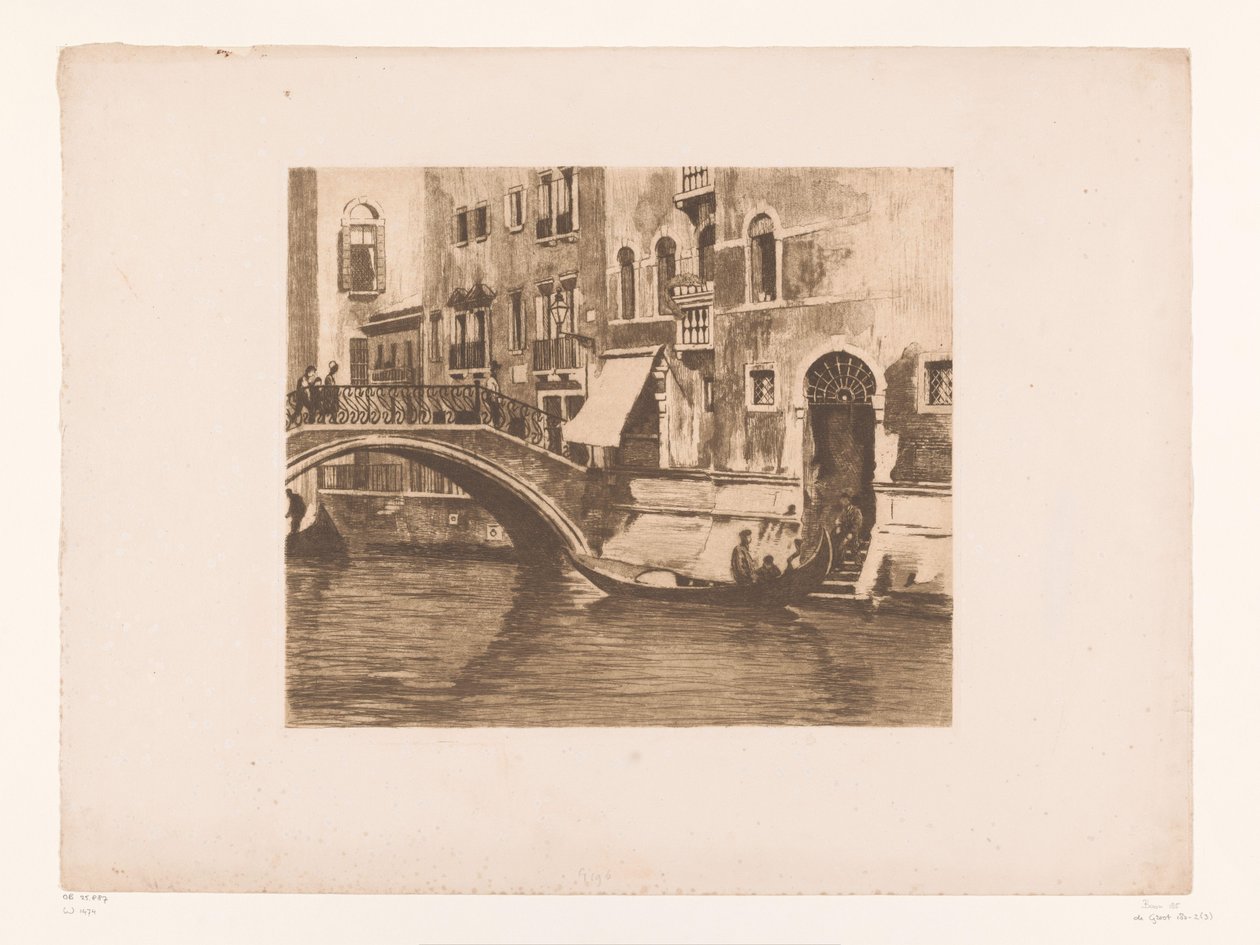 Gondol Venedik'te bir kanal üzerinde bir köprüde Campo Sant' Angelo, Venedik'te köprü by Willem Arnoldus Witsen