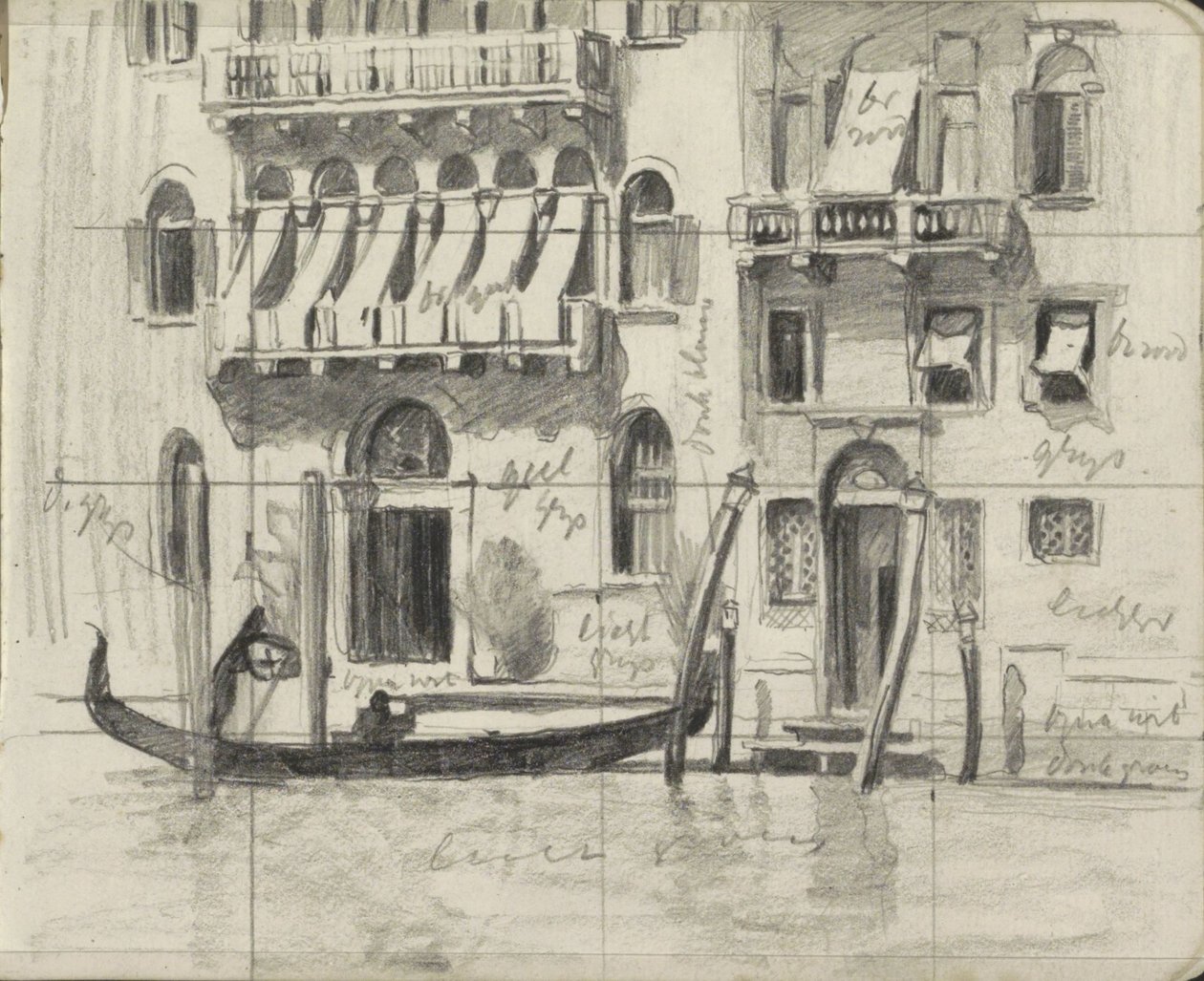 Venedik'teki Büyük Kanal'da balkonları panjurlu evler by Willem Arnoldus Witsen