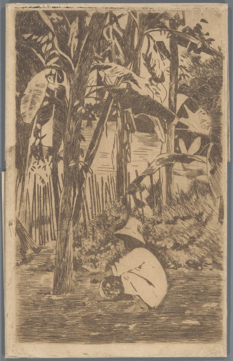 Bir bahçede çömelmiş çocuk, Buitenzorg by Willem Arnoldus Witsen