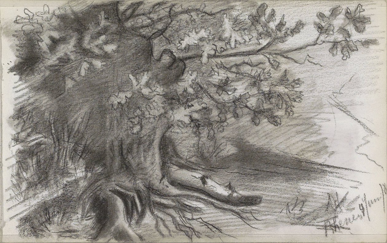Rhenen'de büyük bir ağaçla manzara by Willem Arnoldus Witsen