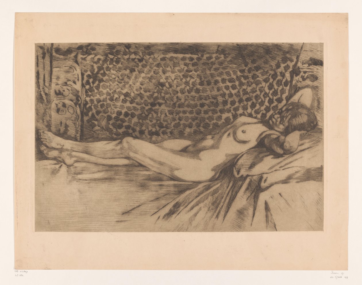 Bir kanepede yatan çıplak genç kadın Çıplak, bir kanepede sırtüstü uzanmış, eller başının altında (orijinal başlık) by Willem Arnoldus Witsen