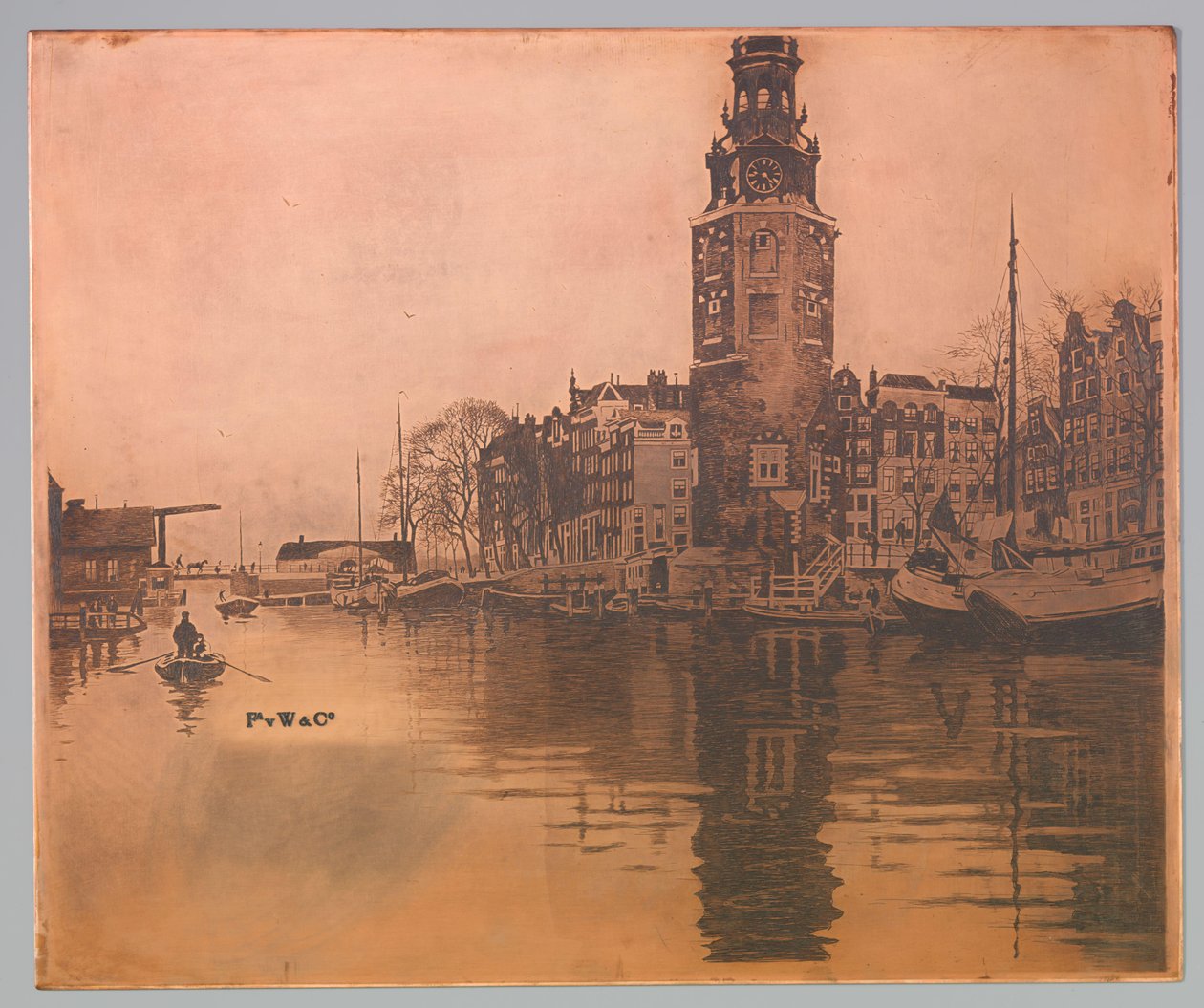 Montelbaanstoren ve kürek teknesi ile eski Schans by Willem Arnoldus Witsen