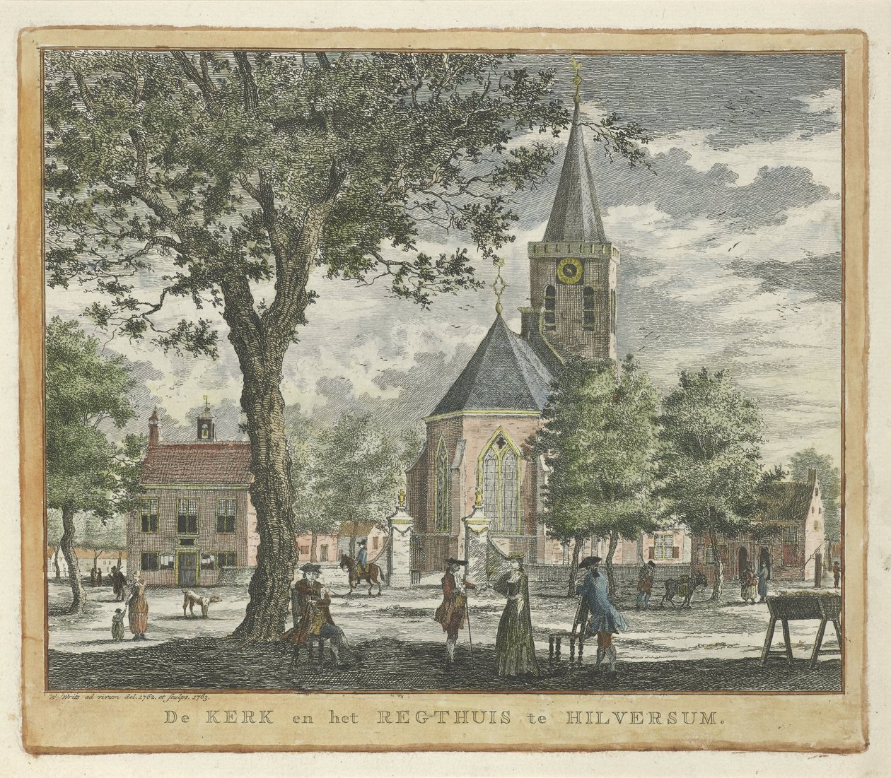 1762'de Hilversum'daki Kilise ve Adliye Sarayı (1766 yangınından önce) Hilversum'daki Kilise ve Regthuis (nesne üzerindeki başlık) by Willem Writs