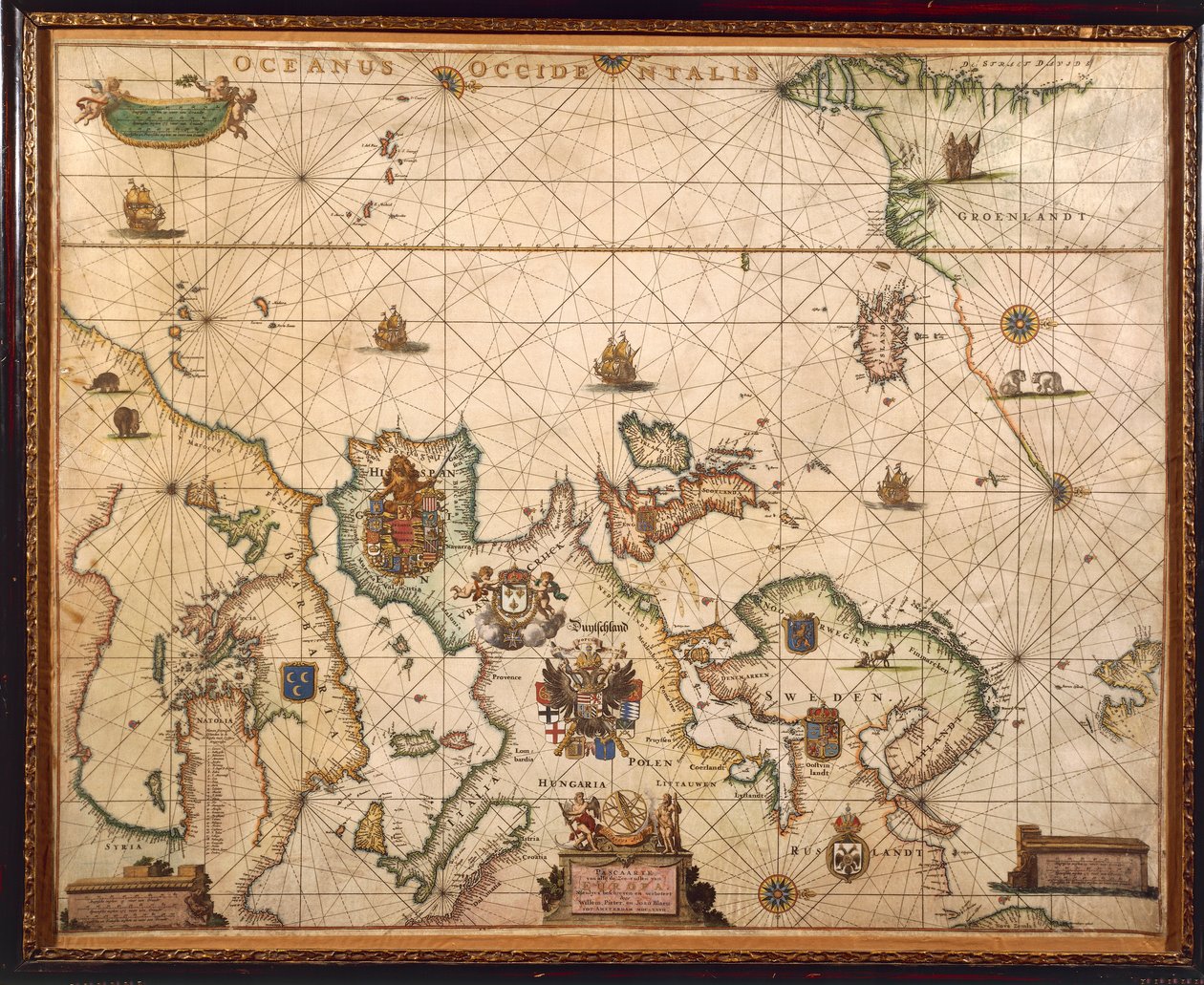 Avrupa Kıyısı, Willem ve Joan Blaeu tarafından Parşömen üzerinde harita by Willem and Joan  Blaeu