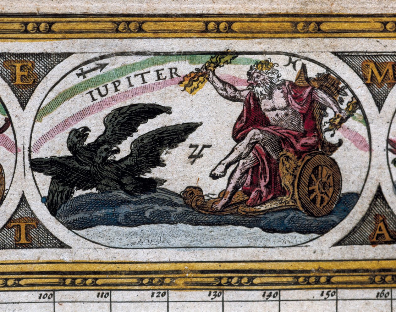 Representation of the God Jupiter fighting black eagles in his chariot (engraving) in "Le Theatre du Monde" by Willem and Joan  Blaeu