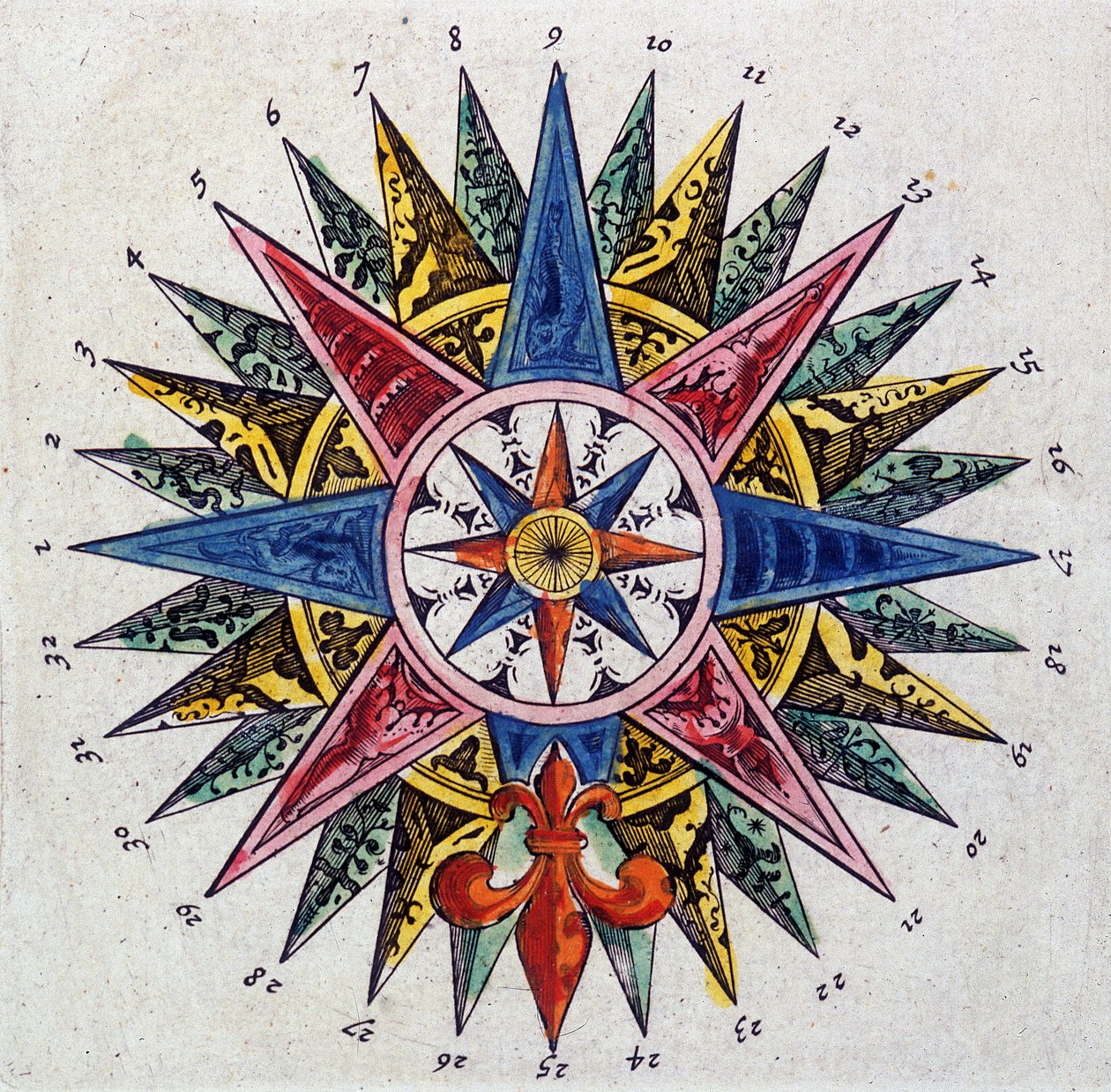 Rose des vents (10831 detayı), Guillaume ve Jean Blaeu tarafından "" Le theatre du monde ou Nouvel atlas " by Willem and Joan  Blaeu